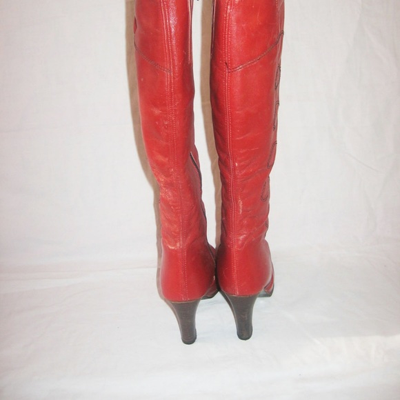 Vintage Lujano Made In Spain Burnt Orange Black Contrast Stitch Leather Boots - Picture 4 of 6